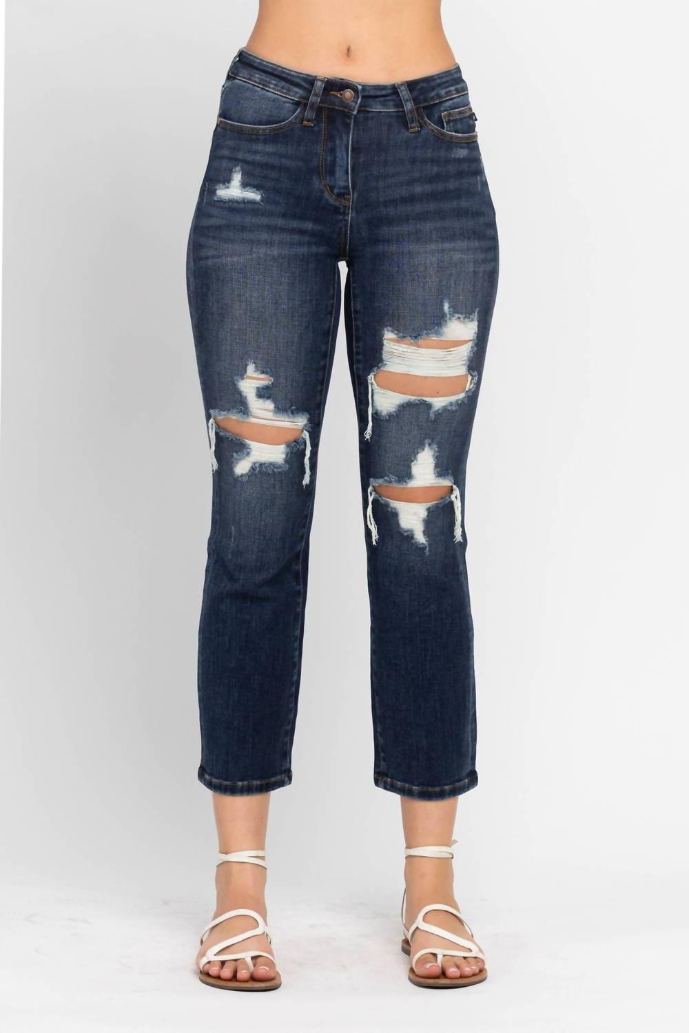 Judy Blue Mid Rise Crop Leg Straight Denim Jeans Blue - $44.00