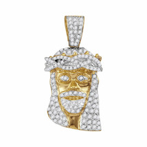 10k Yellow Gold Mens Round Diamond Jesus Face Charm Pendant 3/4 Cttw - £622.37 GBP