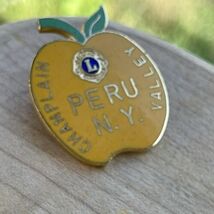 Lions Club Lapel Pin Champlain PERU NY Valley Apple 1-1/4&quot; - $19.09