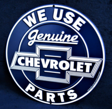 Genuine Chevrolet Parts *Us Made* Embossed Round Sign Garage Shop Man Cave Decor - £14.11 GBP