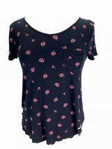 Hollister Easy Tee Womens Shirt SMALL Black Red Rose Hi Lo Top Short Sle... - £10.05 GBP