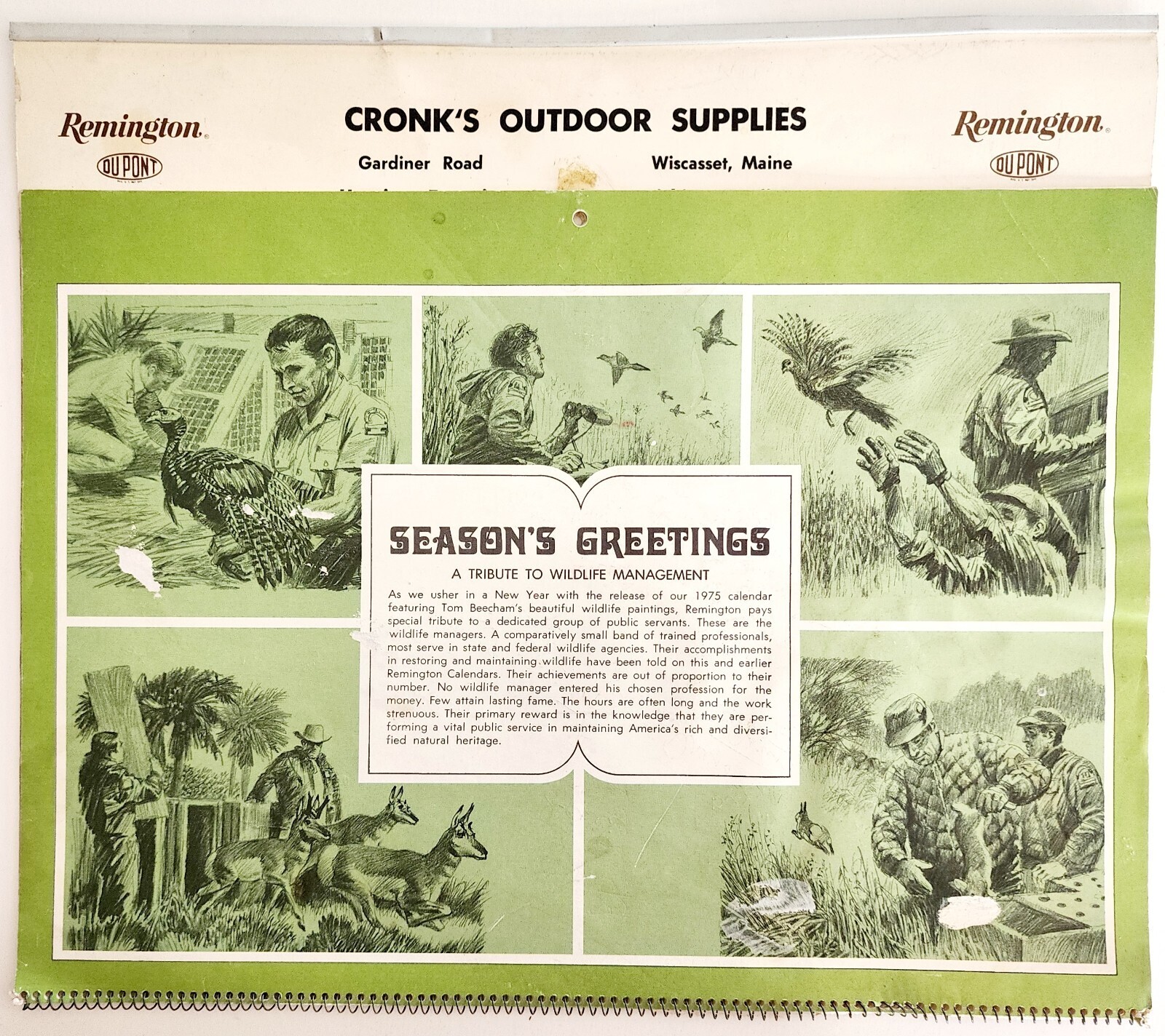 1975 Cronk's Outdoor Supplies Remington Calendar Wiscasset Maine Hunting DWWW1 Item image 2