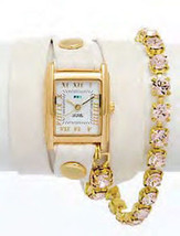 LA MER Eggshell w/ Silk Chandelier Crystal Chain Wrap Watch - £91.87 GBP