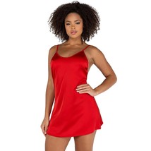 Satin Chemise U Neckline Low Cut Back Soft Lingerie Sleep Lounge Red LI504 - £28.52 GBP