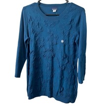 New Basic Editions Womens Sweater Medium Blue Rayon Nylon Pullover Solid Top - £11.46 GBP