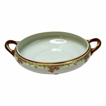 Antique Limoges Elite Works France Serving Bowl Pink White Floral Gilt - $75.78