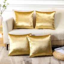 Otostar Set Of 4 Decorative Throw Pillow Covers Soft Velvet Solid Square, Gold - £26.80 GBP