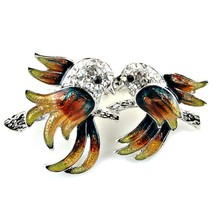 CUTE LOVEBIRDS BROOCH 2&quot; Pin Colorful Enamel Sparkling Rhinestone Love B... - $3.95