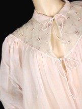 VTG Sheer Pink Nylon Embroidered  Housecoat Robe Mojud 1950S S I Love Lucy - $58.81