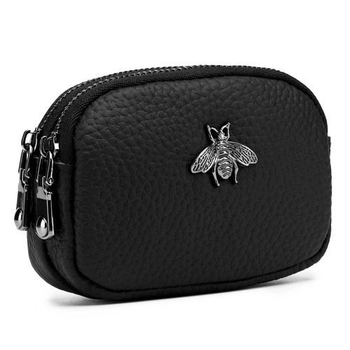 Waist Pouch Black Patch Leather Zippered Pockets for Wallet Phone Travel Gift  Item image 8