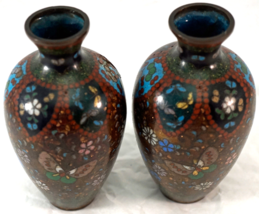 Antique Japanese Goldstone Cloisonne Vase Meiji Period Matched Pair  - $249.00