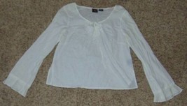 Womens Blouse Route 66 White Lightweight Long Sleeve Scoop Tie Neck Shir... - $10.89