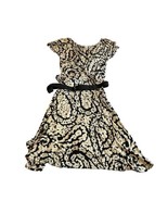 Max Mara Black And White Floral Paisley Dress With Belt Size 44” Full Midi - $98.16