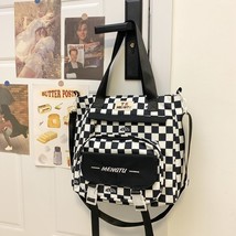 Kawaii Women&#39;s Nylon Backpack for Teenagers Girls Plaid School Bag Female Studen - £23.96 GBP