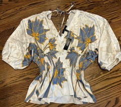 NEW White House Black Market Floral Smocked Waist Kimono Blouse Size Lar... - $79.19