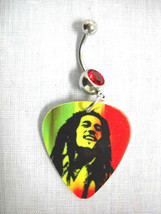 Rasta Colors Bob Marley Classic Picture Guitar Pick 14g Red Cz Belly Button Ring - £4.41 GBP