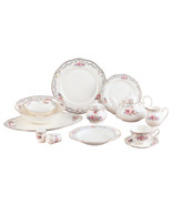 Shabby Chic Victorian Rose Royal Elegance Bone China 57 Piece Dinnerware... - £507.59 GBP