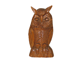Vintage Handcrafted Wooden Sculpture Statue Art Home Decor Owl Figurine ... - £58.48 GBP