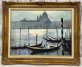 Vtg Oil Painting Pippa Venice, Italy Gondola Santa Maria Salute Church Tonalism - £743.98 GBP