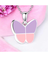 Stainless Steel Purple Pink Serene Butterfly Cremation Keepsake Pendant Necklace - $29.99