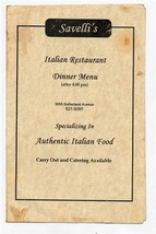 Savelli&#39;s Italian Restaurant Menu Sutherland Ave Knoxville Tennessee 1990&#39;s - £14.02 GBP