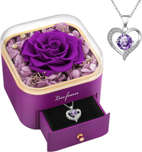 Mothers Day Mom Gifts for Women Birthday Gifts Preserved Real Purple Rose with N - £26.71 GBP