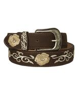 Western Cowboy Belt Dark Brown Leather Removable Buckle Floral Embroider... - €25,92 EUR