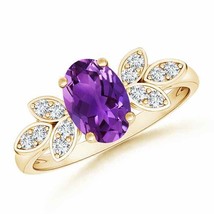 ANGARA Vintage Style Oval Amethyst Ring with Diamond Accents in 14K Gold - £815.12 GBP
