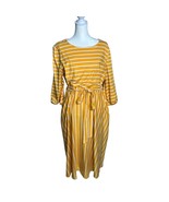 Chic Soul Striped Midi Dress Tie Waist 3/4 Sleeve Casual Yellow White Si... - $19.99