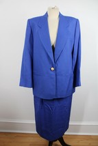 Vintage Talbots 12P Blue Viscose Linen 2 pc Boxy Midi Skirt Jacket Blazer Suit - £52.69 GBP
