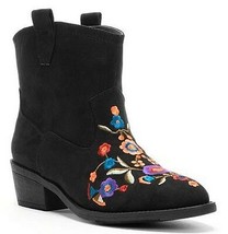 Mudd Black Faux Suede Womens Western Embroidered Floral Ankle Boot Boots 6M - £46.85 GBP