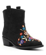 Mudd Black Faux Suede Womens Western Embroidered Floral Ankle Boot Boots 6M - £47.18 GBP