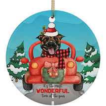 Cute Staffy Dog Riding Red Truck Ornament Merry Christmas Gift For Puppy Lover - £13.41 GBP