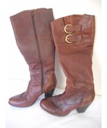 Born of Concept BOC Brown Leather 3.25 inch heel Boot Size 6.5  buckle a... - $29.99