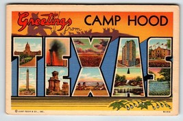 Greetings From Camp Hood Texas Large Big Letter Linen Postcard Curt Teich Unused - £11.07 GBP