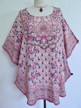 Tolani Collection Boho Top L Pink Birds Floral Artsy Poncho 100% Modal I... - £19.54 GBP