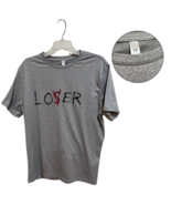 Gray Graphic Tee &#39;Lover/Loser&#39; Design Medium Unisex T-Shirt - $12.86