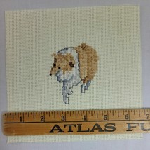 Dog Embroidery Finished Mini Ornament Collie Border Lassie Brown White Vtg - $9.95