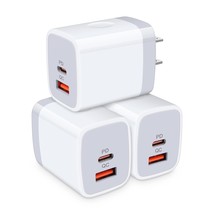 Usb C Power Adapter,3Pack 20W 2 Port Pd&Qc 3.0 Type C Fast Charging Block Wall C - £20.43 GBP