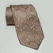 DKNY Men Dress Silk Tie Gold with Paisley Print 60&quot; long 3.5&quot; wide Made in USA - £15.24 GBP