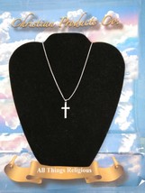 Woman silver color plated zircon crystal cross necklace w/Cuban/Figaro chain - £7.86 GBP