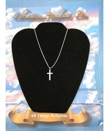 Woman silver color plated zircon crystal cross necklace w/Cuban/Figaro c... - £7.82 GBP