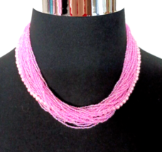 Women&#39;s Vintage Necklace  Pink Multistrand Seed Beads Faux Pearls - £26.62 GBP