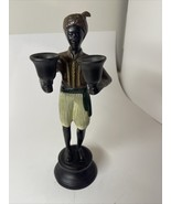 Blackamoor Nubian Servant Painted Double Candlestick Holder Antique Bron... - $124.99