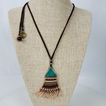 Vintage Hippie Earth Tones Handmade Pendant Necklace 34 Inch Adjustable - $14.00