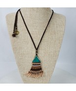 Vintage Hippie Earth Tones Handmade Pendant Necklace 34 Inch Adjustable - $14.00