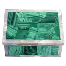 4&quot;x3&quot;x2&quot; Malachite Jewelry Storage Box with MOP Inlay Gemstone Personalized Gift - £311.13 GBP