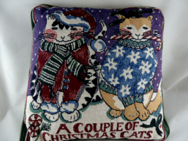 Christmas Cats Tapestry  Pillow 12&quot; square - $15.83