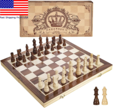 AMEROUS Chess Set, 15&quot;x15&quot; Folding Magnetic Wooden Standard Chess Game Board - £30.29 GBP