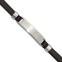 Chisel Stainless Steel Brushed Black Leather 8 inch ID Bracelet with .5 ... - $119.00